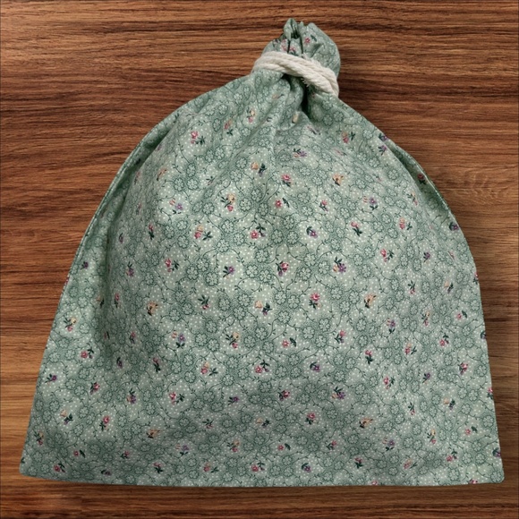 Green Floral Cotton Linen Organic Bread Bag, Reusable Bread Storage Bag Gift Bag - Picture 3 of 4